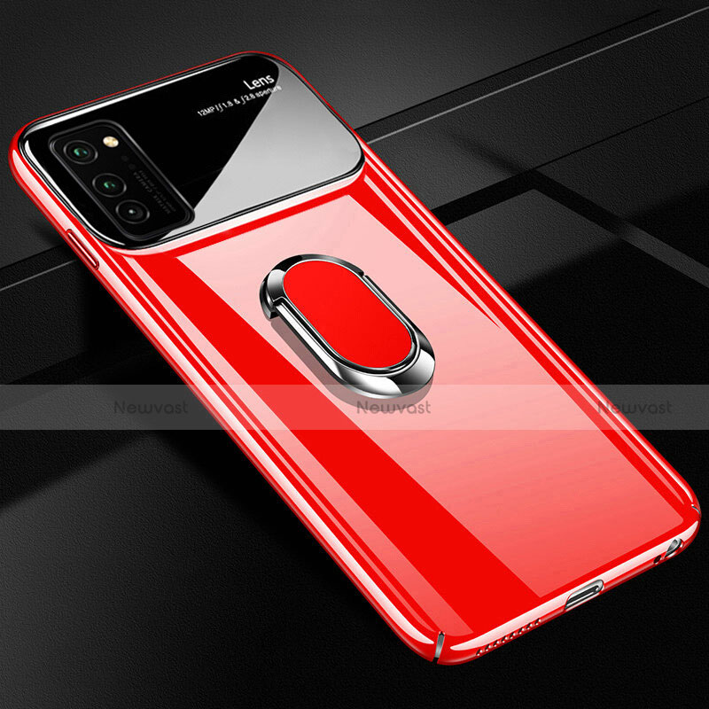Hard Rigid Plastic Matte Finish Case Cover with Magnetic Finger Ring Stand P01 for Huawei Honor V30 Pro 5G Red