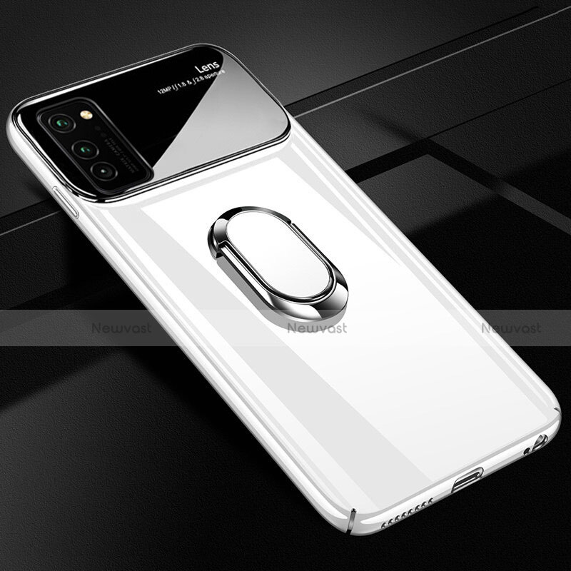 Hard Rigid Plastic Matte Finish Case Cover with Magnetic Finger Ring Stand P01 for Huawei Honor View 30 5G White