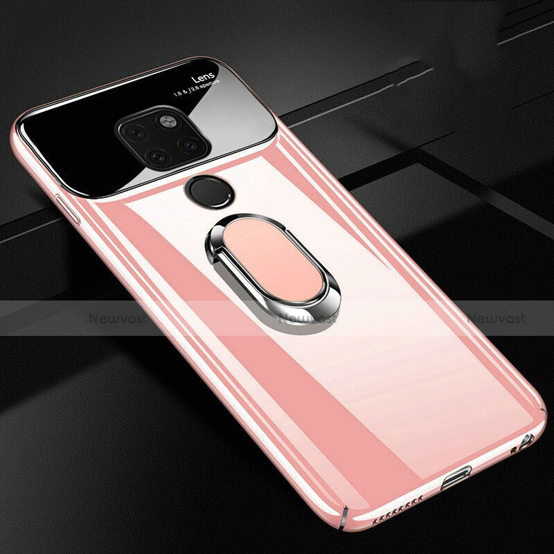 Hard Rigid Plastic Matte Finish Case Cover with Magnetic Finger Ring Stand P01 for Huawei Mate 20 X 5G Pink