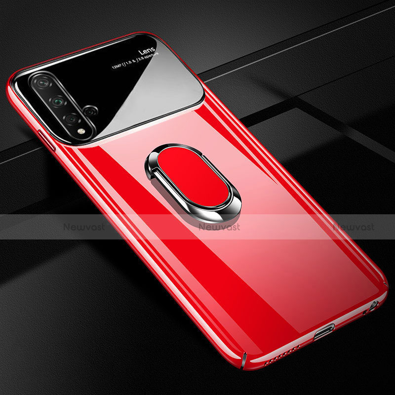 Hard Rigid Plastic Matte Finish Case Cover with Magnetic Finger Ring Stand P01 for Huawei Nova 5 Red