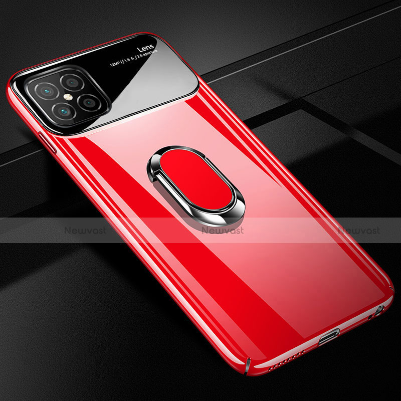 Hard Rigid Plastic Matte Finish Case Cover with Magnetic Finger Ring Stand P01 for Huawei Nova 8 SE 5G Red