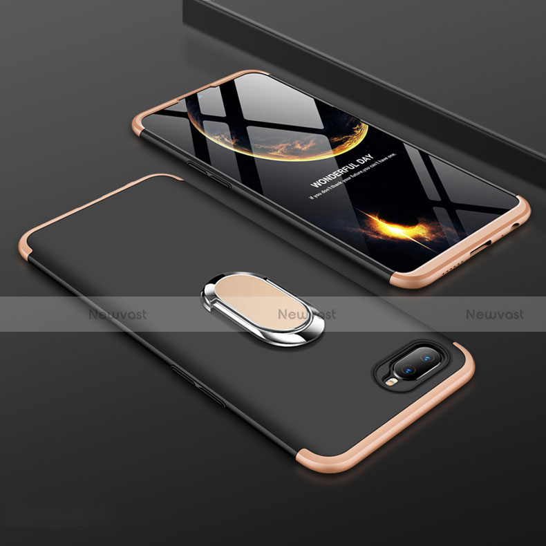 Hard Rigid Plastic Matte Finish Case Cover with Magnetic Finger Ring Stand P01 for Oppo K1 Gold and Black