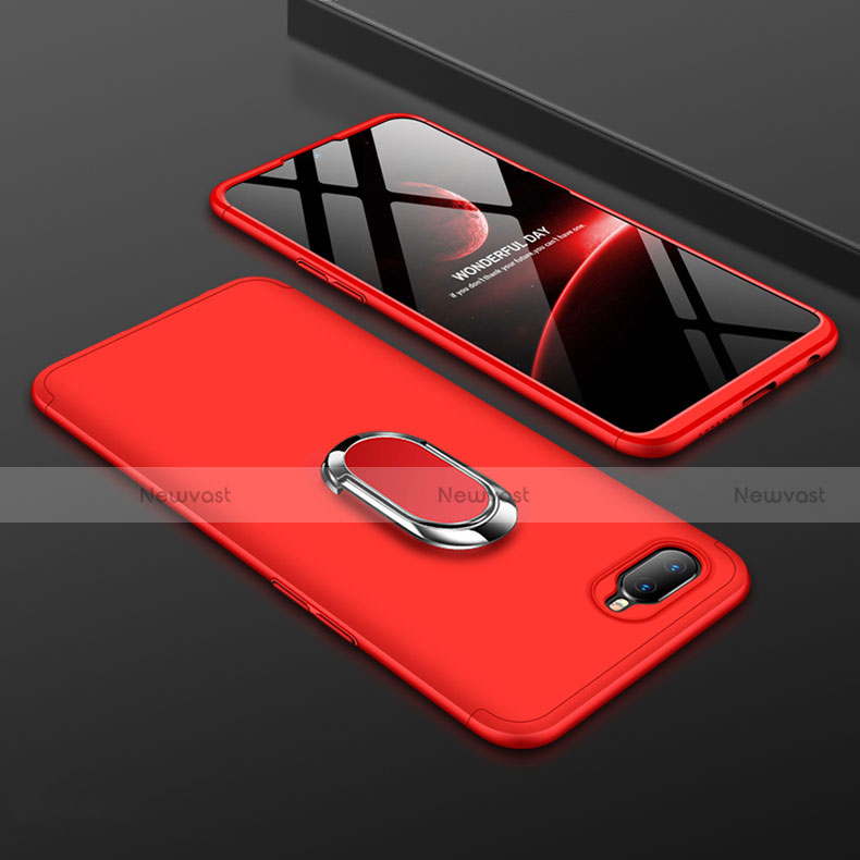 Hard Rigid Plastic Matte Finish Case Cover with Magnetic Finger Ring Stand P01 for Oppo K1 Red