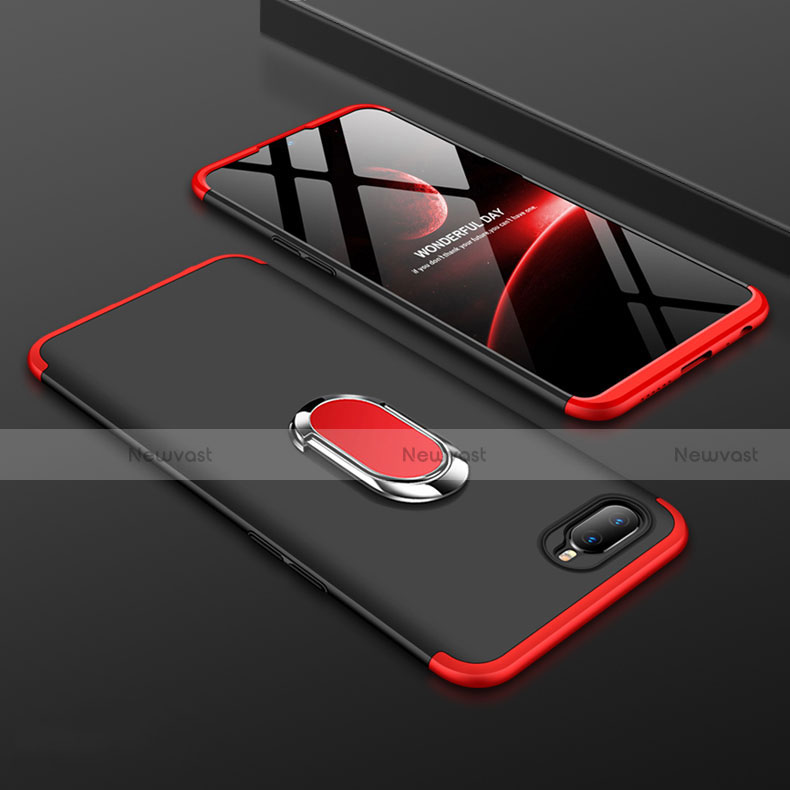 Hard Rigid Plastic Matte Finish Case Cover with Magnetic Finger Ring Stand P01 for Oppo K1 Red and Black