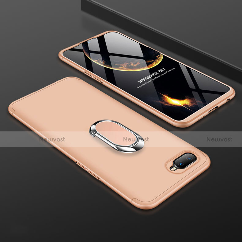 Hard Rigid Plastic Matte Finish Case Cover with Magnetic Finger Ring Stand P01 for Oppo R15X Gold