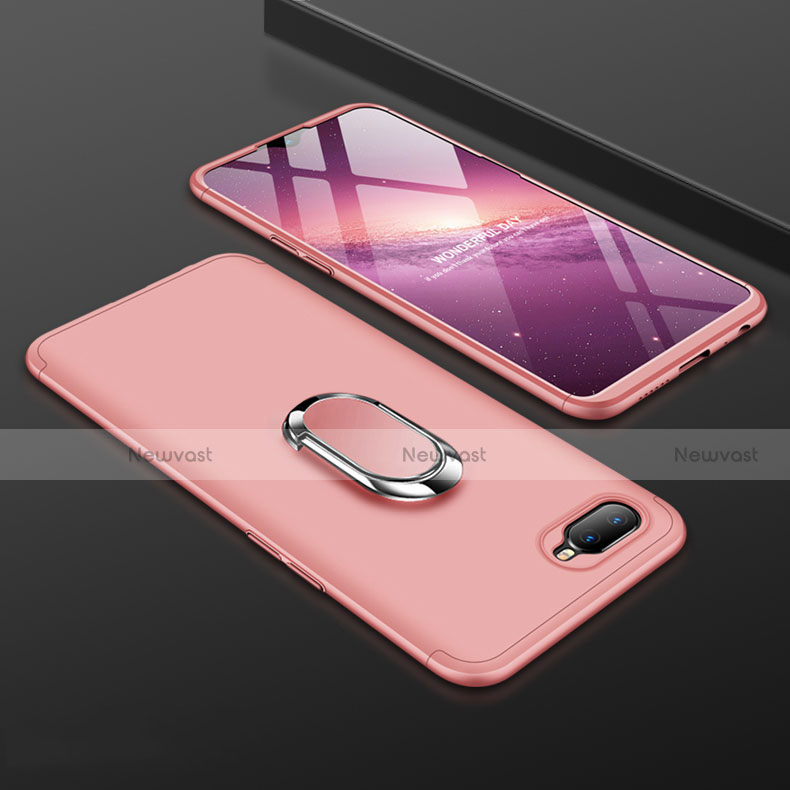 Hard Rigid Plastic Matte Finish Case Cover with Magnetic Finger Ring Stand P01 for Oppo R15X Rose Gold