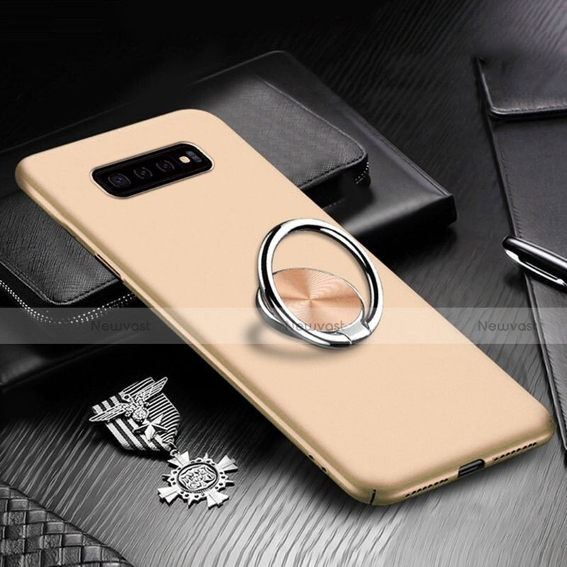 Hard Rigid Plastic Matte Finish Case Cover with Magnetic Finger Ring Stand P01 for Samsung Galaxy S10 5G Gold