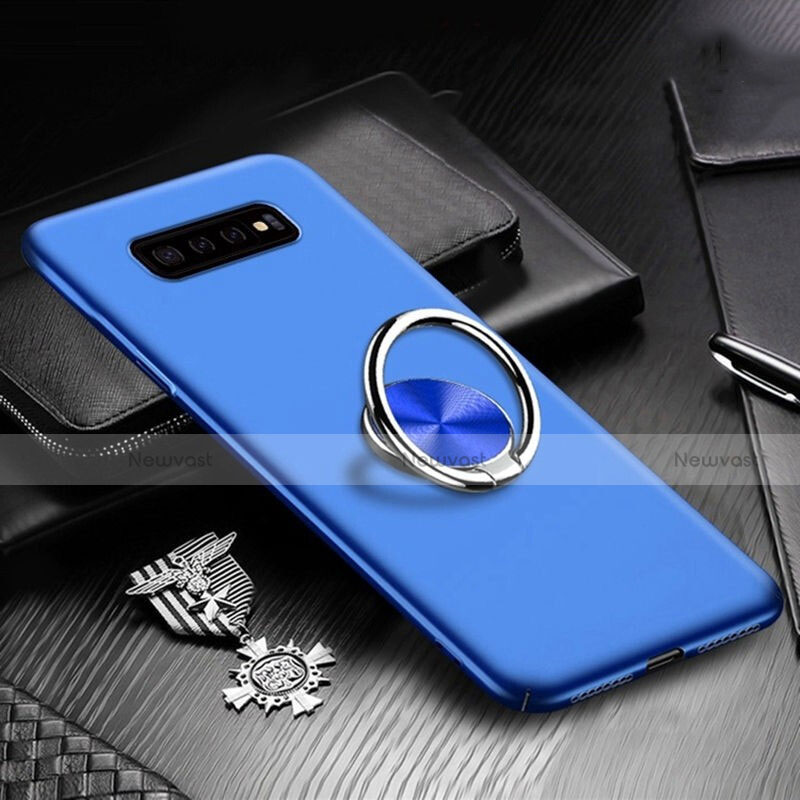 Hard Rigid Plastic Matte Finish Case Cover with Magnetic Finger Ring Stand P01 for Samsung Galaxy S10 Blue