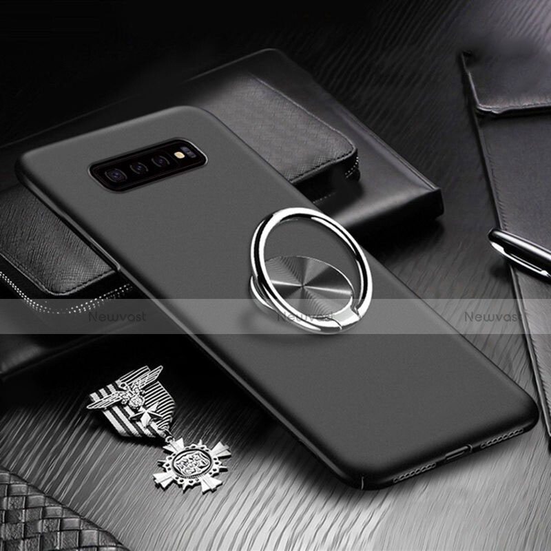 Hard Rigid Plastic Matte Finish Case Cover with Magnetic Finger Ring Stand P01 for Samsung Galaxy S10 Plus Black