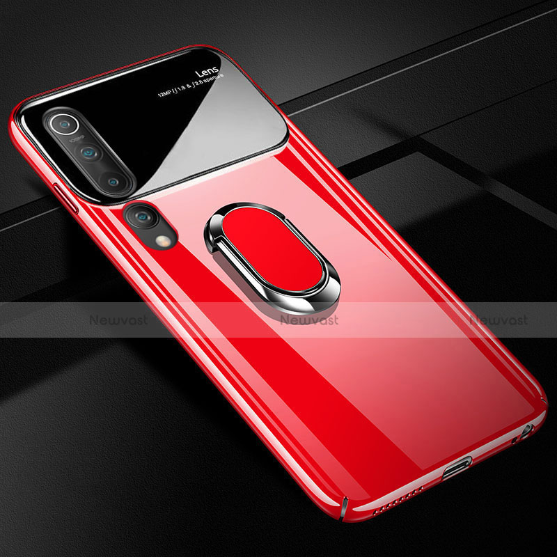 Hard Rigid Plastic Matte Finish Case Cover with Magnetic Finger Ring Stand P01 for Xiaomi Mi 10 Red