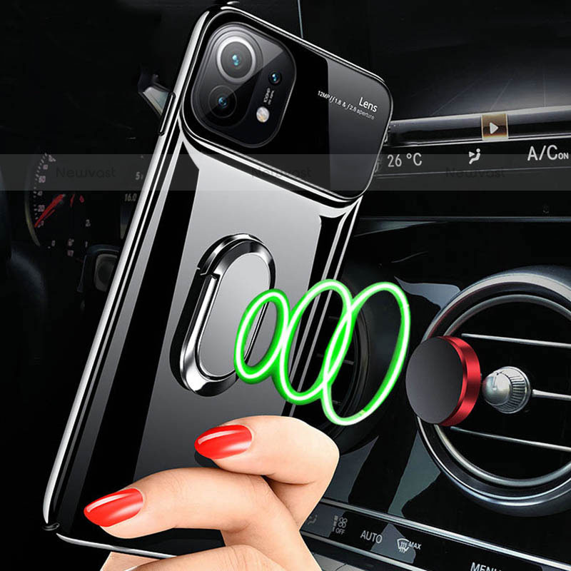 Hard Rigid Plastic Matte Finish Case Cover with Magnetic Finger Ring Stand P01 for Xiaomi Mi 11 Lite 5G