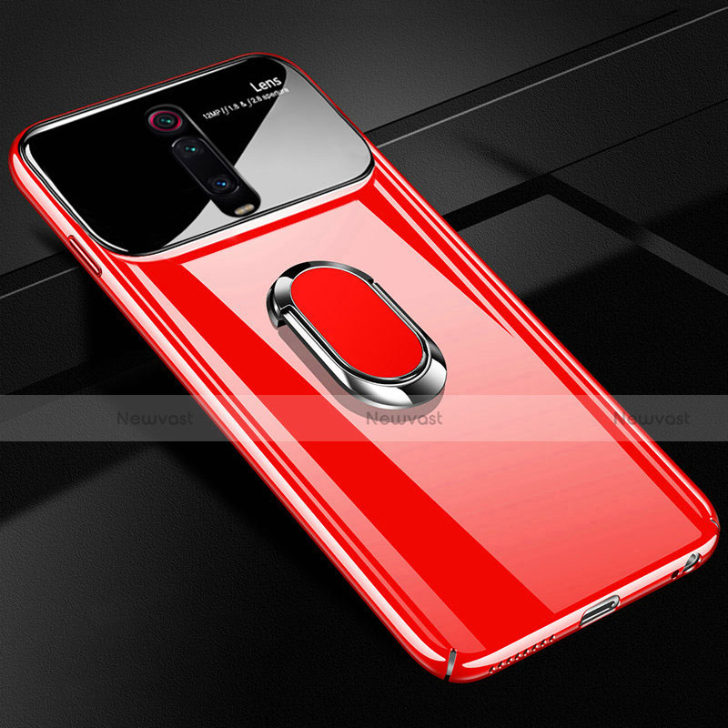 Hard Rigid Plastic Matte Finish Case Cover with Magnetic Finger Ring Stand P01 for Xiaomi Mi 9T Pro Red