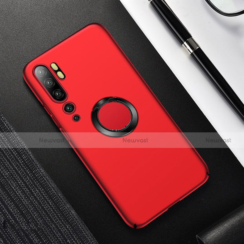 Hard Rigid Plastic Matte Finish Case Cover with Magnetic Finger Ring Stand P01 for Xiaomi Mi Note 10 Pro Red