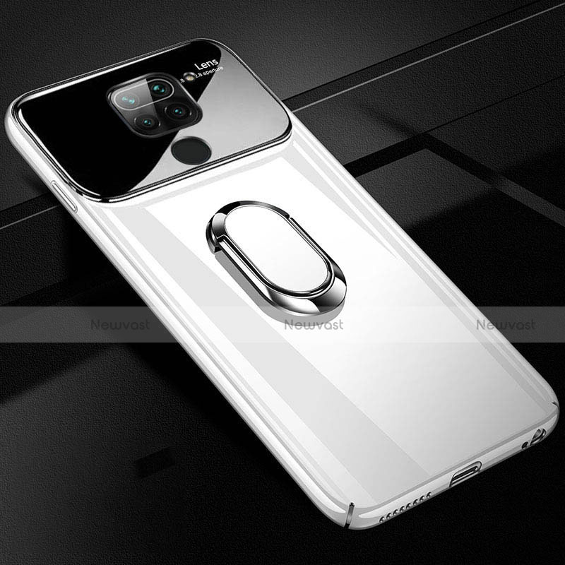 Hard Rigid Plastic Matte Finish Case Cover with Magnetic Finger Ring Stand P01 for Xiaomi Redmi 10X 4G White