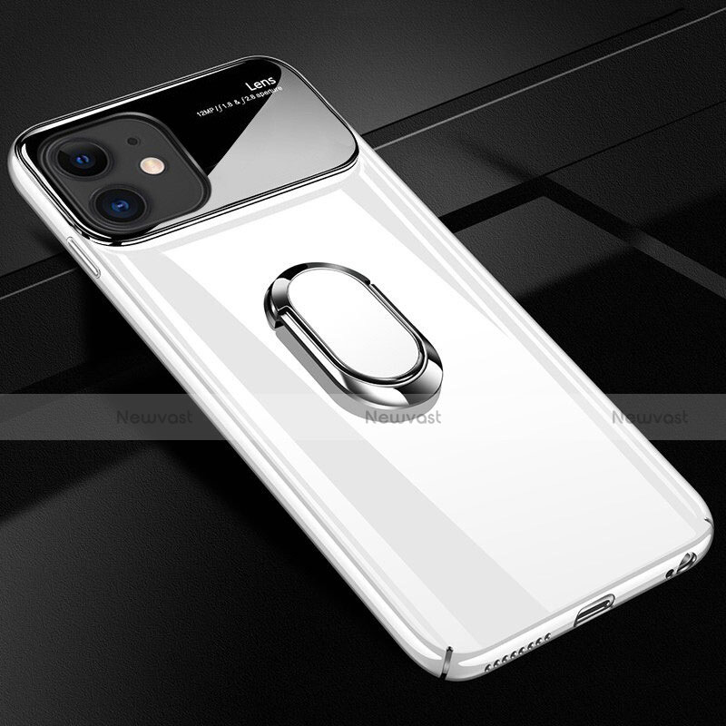 Hard Rigid Plastic Matte Finish Case Cover with Magnetic Finger Ring Stand P02 for Apple iPhone 11 White