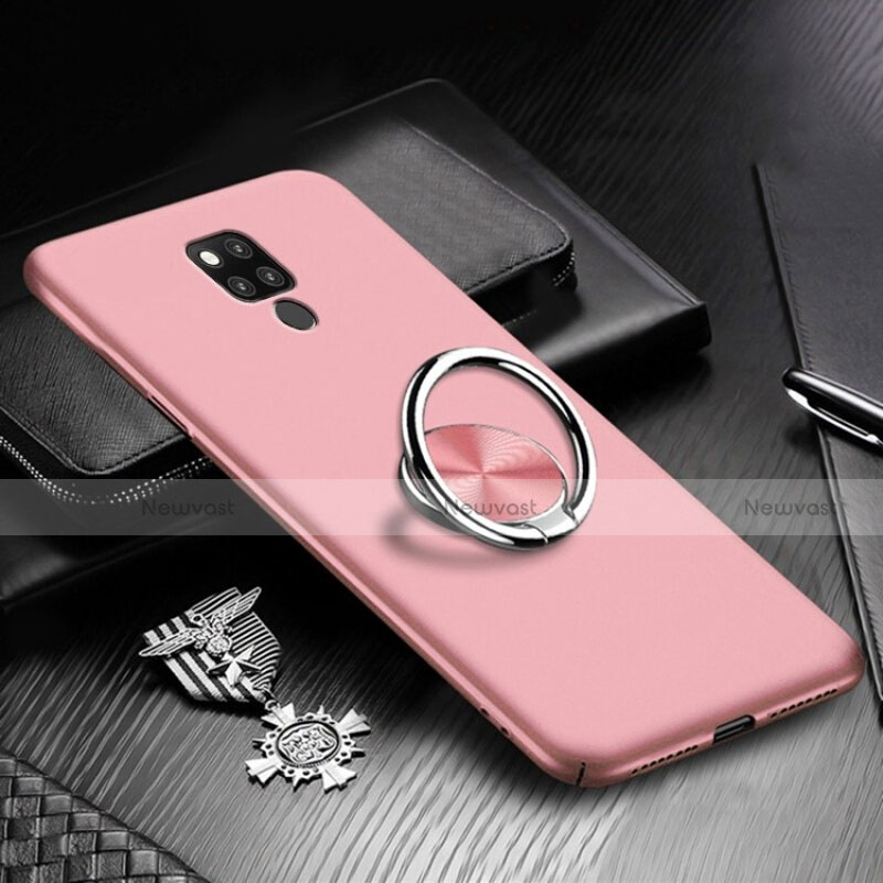 Hard Rigid Plastic Matte Finish Case Cover with Magnetic Finger Ring Stand P02 for Huawei Mate 20 X 5G Rose Gold