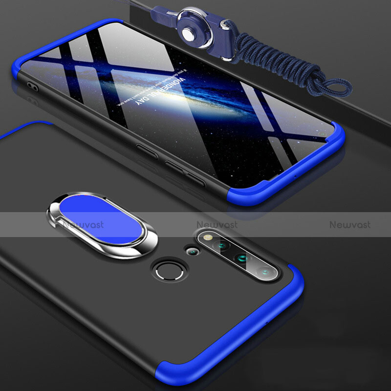 Hard Rigid Plastic Matte Finish Case Cover with Magnetic Finger Ring Stand P02 for Huawei Nova 5i Blue and Black