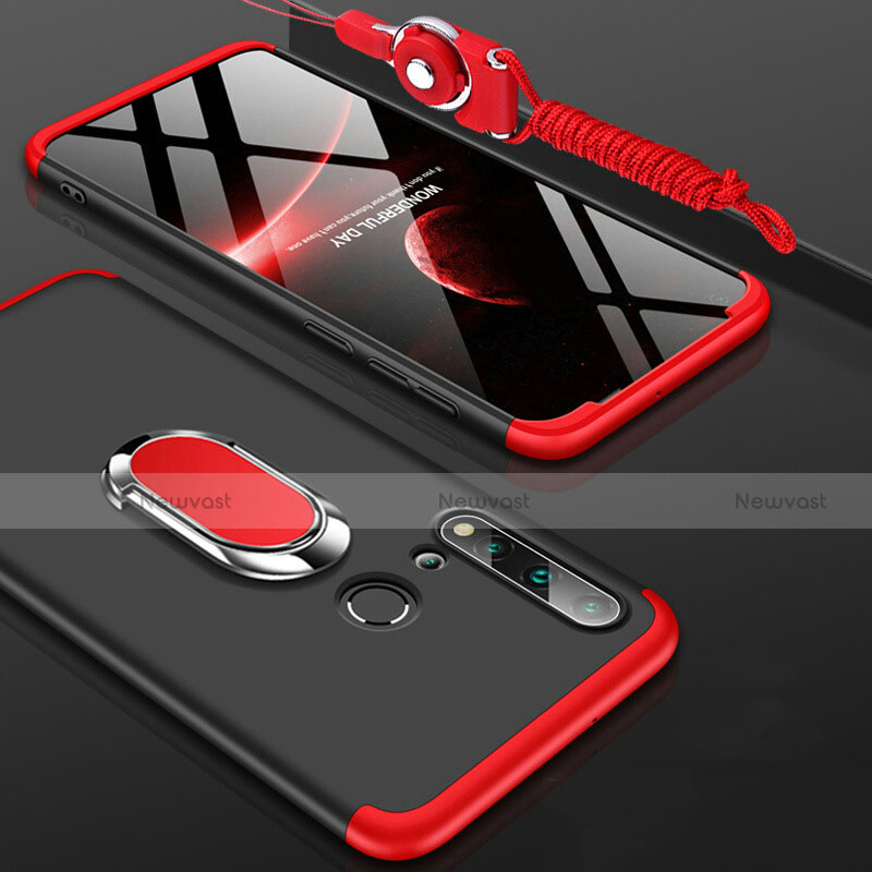 Hard Rigid Plastic Matte Finish Case Cover with Magnetic Finger Ring Stand P02 for Huawei Nova 5i Red and Black