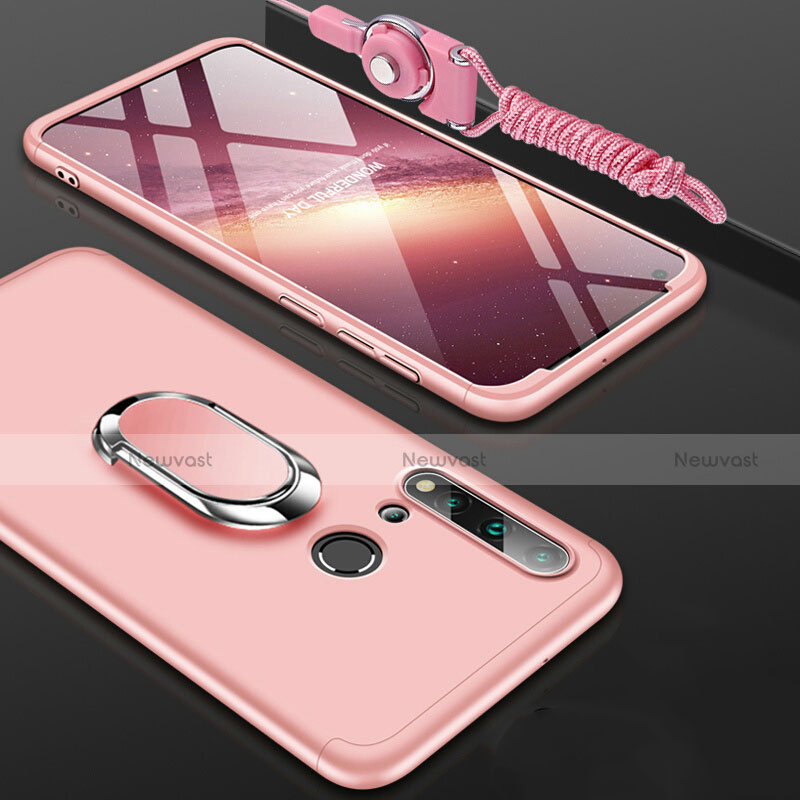 Hard Rigid Plastic Matte Finish Case Cover with Magnetic Finger Ring Stand P02 for Huawei Nova 5i Rose Gold