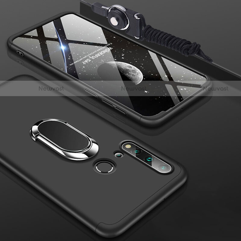 Hard Rigid Plastic Matte Finish Case Cover with Magnetic Finger Ring Stand P02 for Huawei P20 Lite (2019) Black