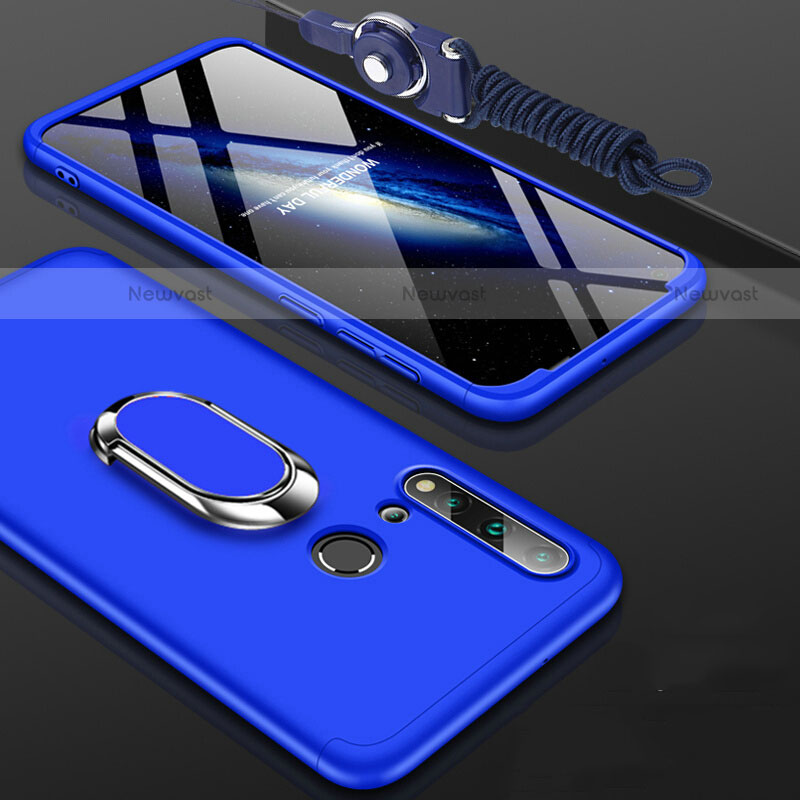 Hard Rigid Plastic Matte Finish Case Cover with Magnetic Finger Ring Stand P02 for Huawei P20 Lite (2019) Blue