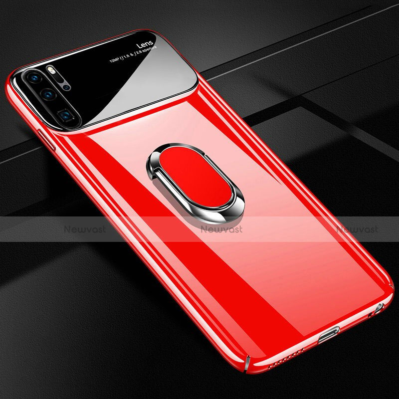 Hard Rigid Plastic Matte Finish Case Cover with Magnetic Finger Ring Stand P02 for Huawei P30 Pro New Edition Red