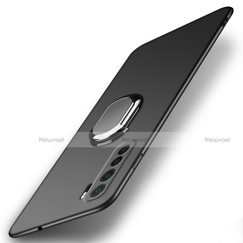 Hard Rigid Plastic Matte Finish Case Cover with Magnetic Finger Ring Stand P02 for Huawei P40 Lite 5G Black