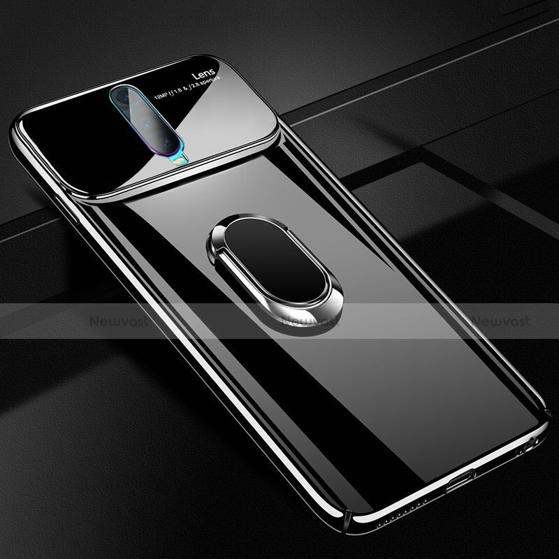 Hard Rigid Plastic Matte Finish Case Cover with Magnetic Finger Ring Stand P02 for Oppo R17 Pro Black