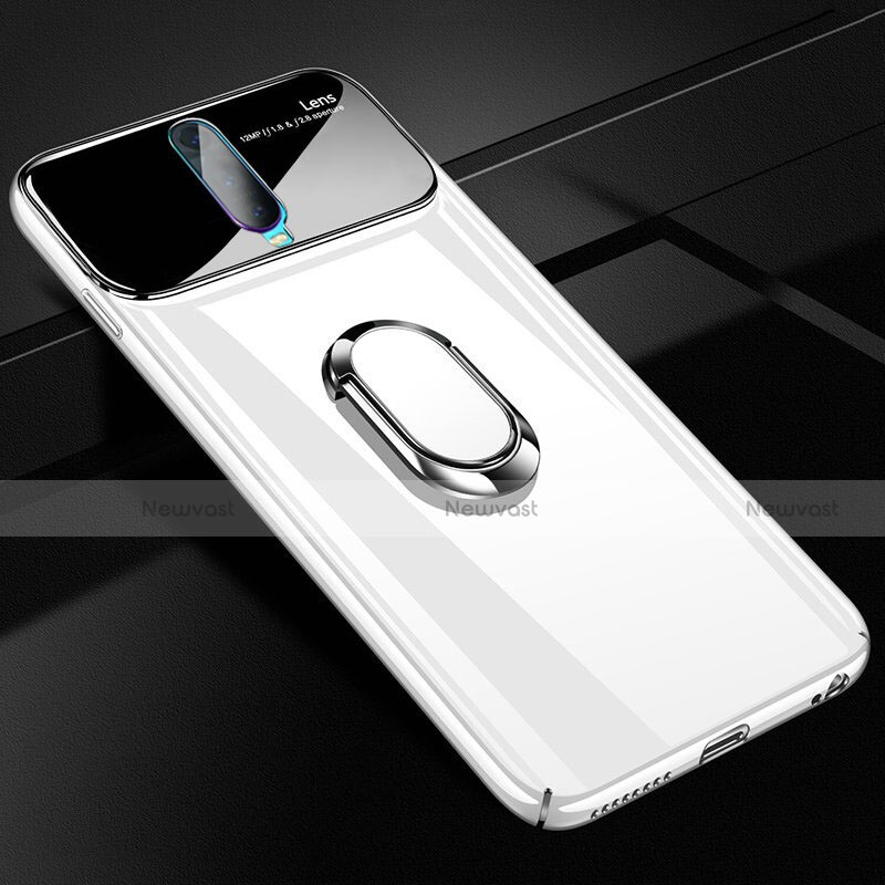 Hard Rigid Plastic Matte Finish Case Cover with Magnetic Finger Ring Stand P02 for Oppo RX17 Pro White