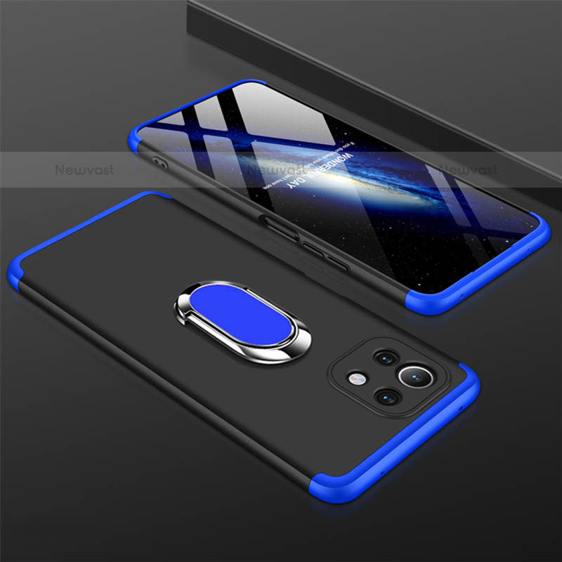 Hard Rigid Plastic Matte Finish Case Cover with Magnetic Finger Ring Stand P02 for Xiaomi Mi 11 Lite 4G Blue and Black