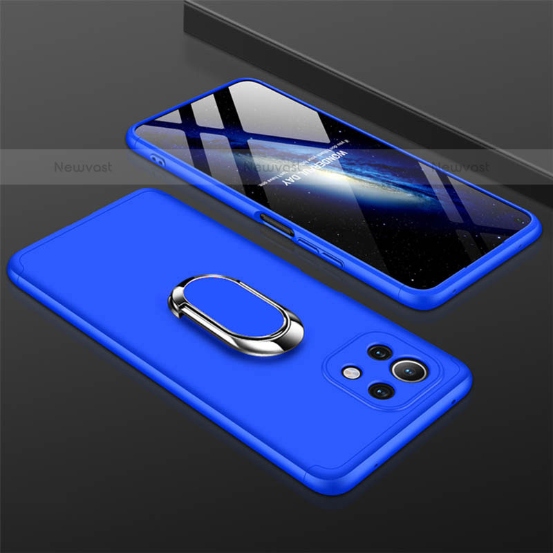 Hard Rigid Plastic Matte Finish Case Cover with Magnetic Finger Ring Stand P02 for Xiaomi Mi 11 Lite 5G NE Blue
