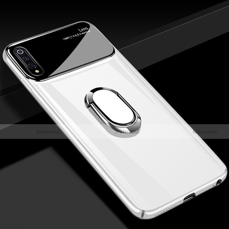 Hard Rigid Plastic Matte Finish Case Cover with Magnetic Finger Ring Stand P02 for Xiaomi Mi A3 White