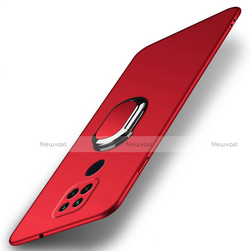 Hard Rigid Plastic Matte Finish Case Cover with Magnetic Finger Ring Stand P02 for Xiaomi Redmi 10X 4G Red