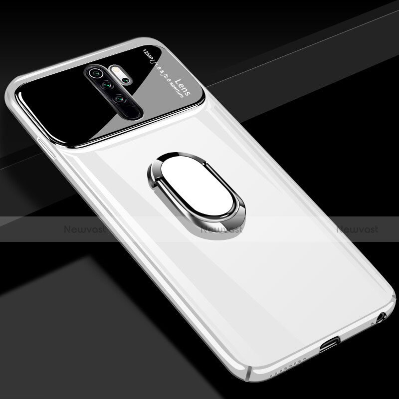 Hard Rigid Plastic Matte Finish Case Cover with Magnetic Finger Ring Stand P02 for Xiaomi Redmi Note 8 Pro White