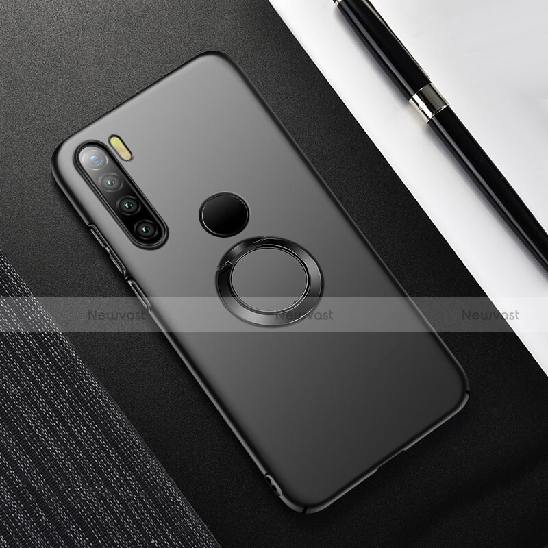 Hard Rigid Plastic Matte Finish Case Cover with Magnetic Finger Ring Stand P02 for Xiaomi Redmi Note 8T Black