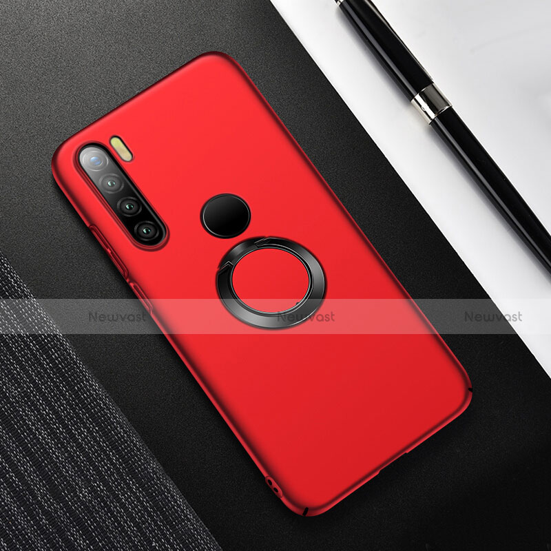 Hard Rigid Plastic Matte Finish Case Cover with Magnetic Finger Ring Stand P02 for Xiaomi Redmi Note 8T Red