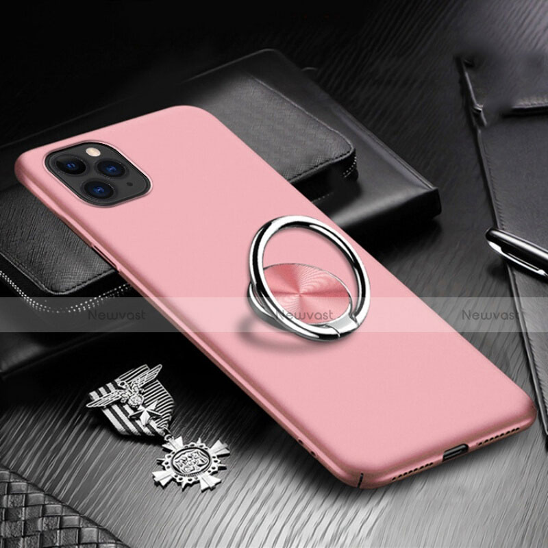 Hard Rigid Plastic Matte Finish Case Cover with Magnetic Finger Ring Stand P03 for Apple iPhone 11 Pro Rose Gold