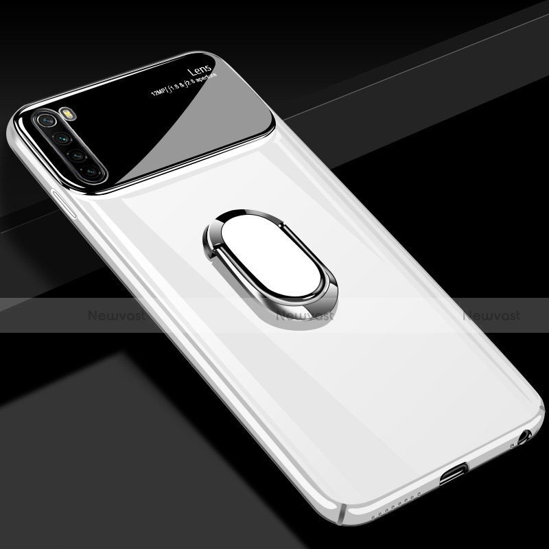 Hard Rigid Plastic Matte Finish Case Cover with Magnetic Finger Ring Stand P03 for Xiaomi Redmi Note 8 (2021) White