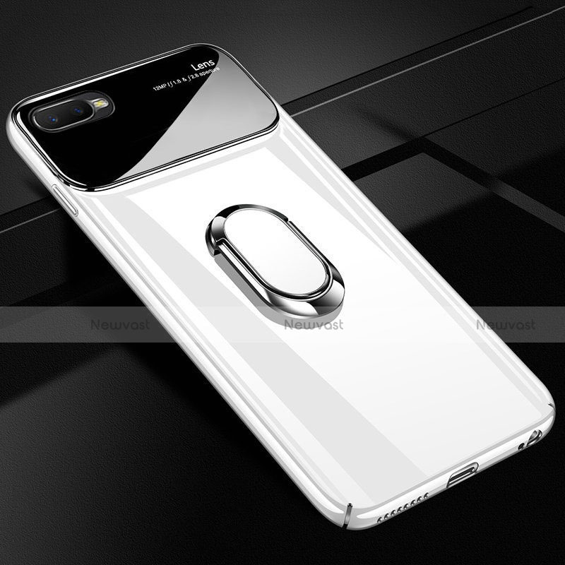 Hard Rigid Plastic Matte Finish Case Cover with Magnetic Finger Ring Stand P04 for Oppo R15X White