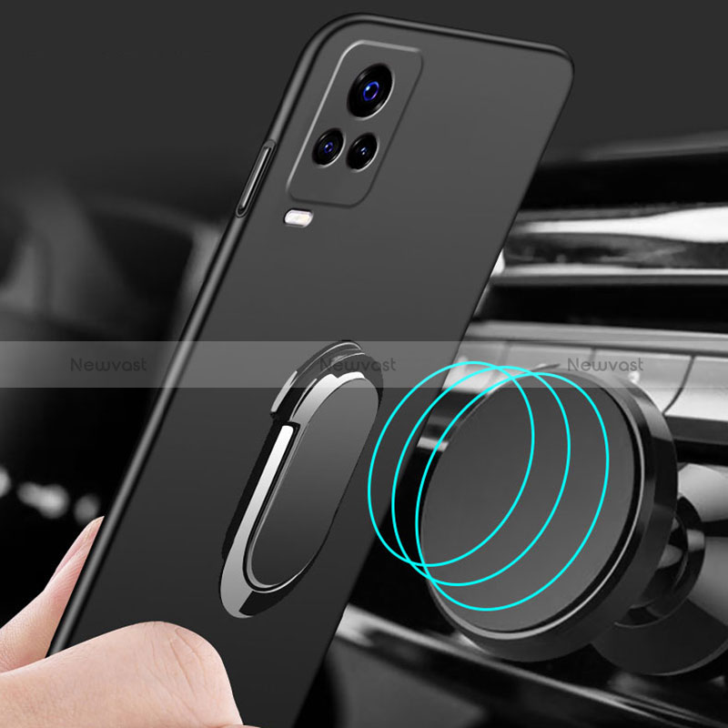 Hard Rigid Plastic Matte Finish Case Cover with Magnetic Finger Ring Stand S01 for Vivo iQOO 7 5G