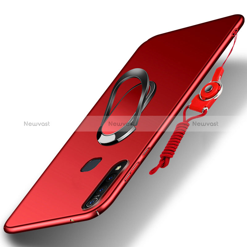 Hard Rigid Plastic Matte Finish Case Cover with Magnetic Finger Ring Stand S01 for Vivo iQOO U3 4G Red