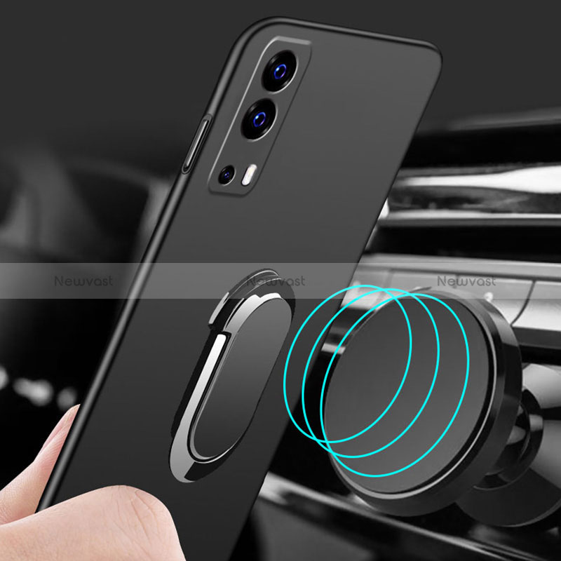 Hard Rigid Plastic Matte Finish Case Cover with Magnetic Finger Ring Stand S01 for Vivo iQOO Z3 5G