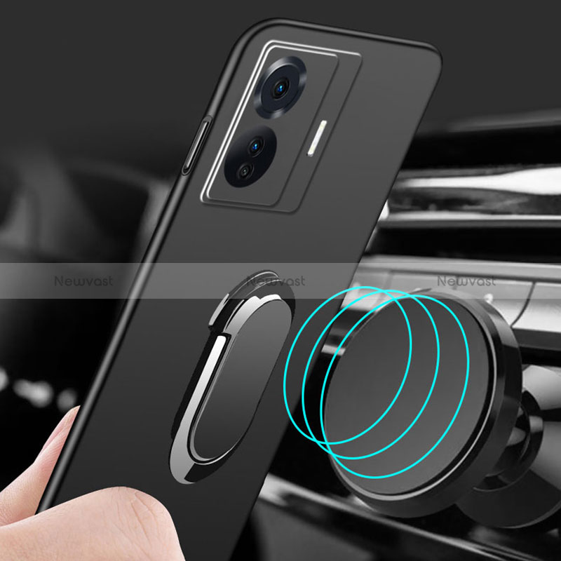 Hard Rigid Plastic Matte Finish Case Cover with Magnetic Finger Ring Stand S01 for Vivo T1 5G