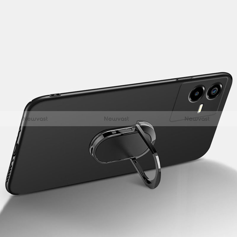 Hard Rigid Plastic Matte Finish Case Cover with Magnetic Finger Ring Stand S01 for Vivo T2x 5G