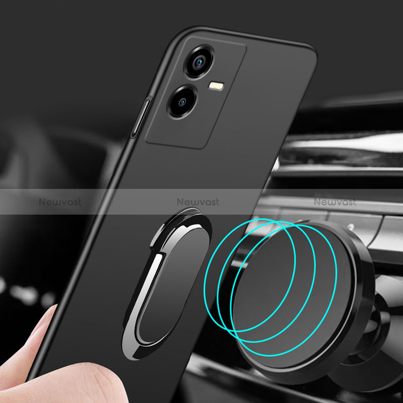 Hard Rigid Plastic Matte Finish Case Cover with Magnetic Finger Ring Stand S01 for Vivo T2x 5G