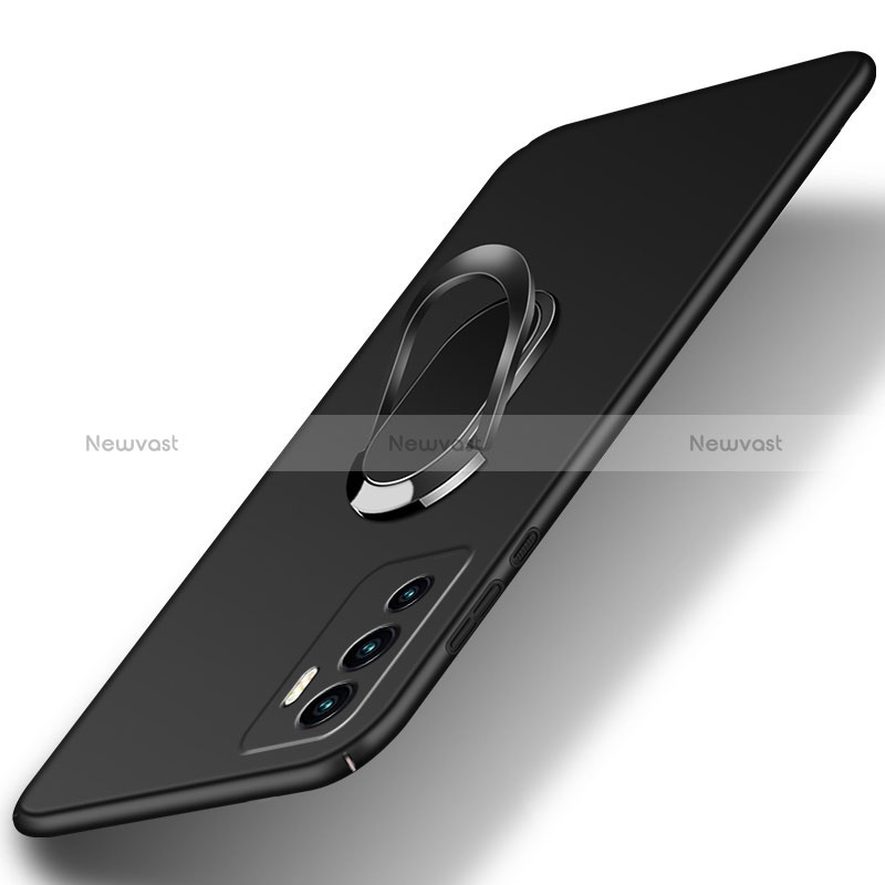 Hard Rigid Plastic Matte Finish Case Cover with Magnetic Finger Ring Stand S01 for Vivo V23e 5G Black