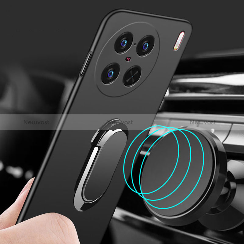 Hard Rigid Plastic Matte Finish Case Cover with Magnetic Finger Ring Stand S01 for Vivo X90 Pro+ Plus 5G