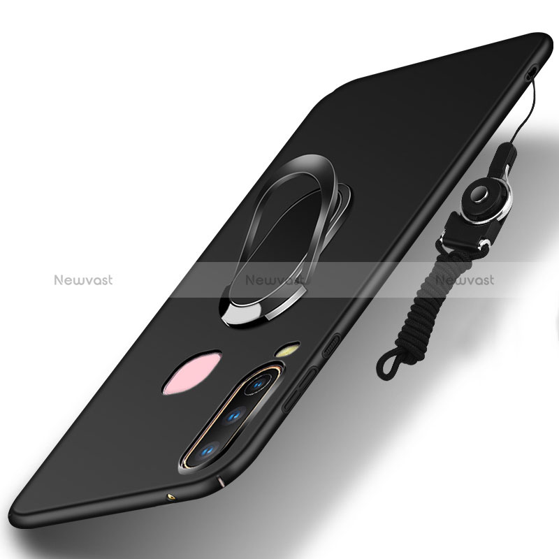 Hard Rigid Plastic Matte Finish Case Cover with Magnetic Finger Ring Stand S01 for Vivo Y11 Black