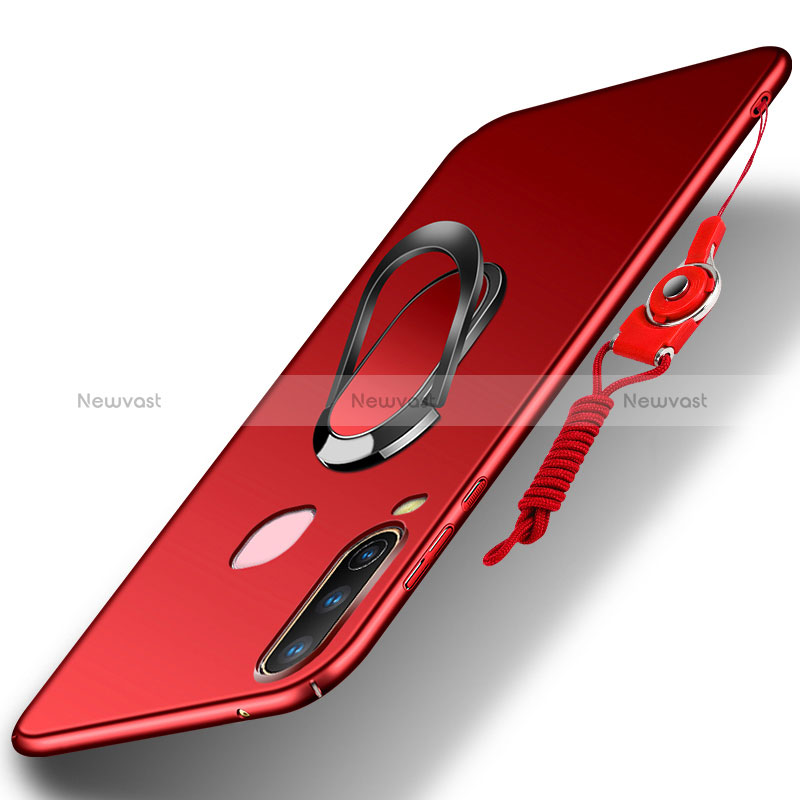 Hard Rigid Plastic Matte Finish Case Cover with Magnetic Finger Ring Stand S01 for Vivo Y11 Red