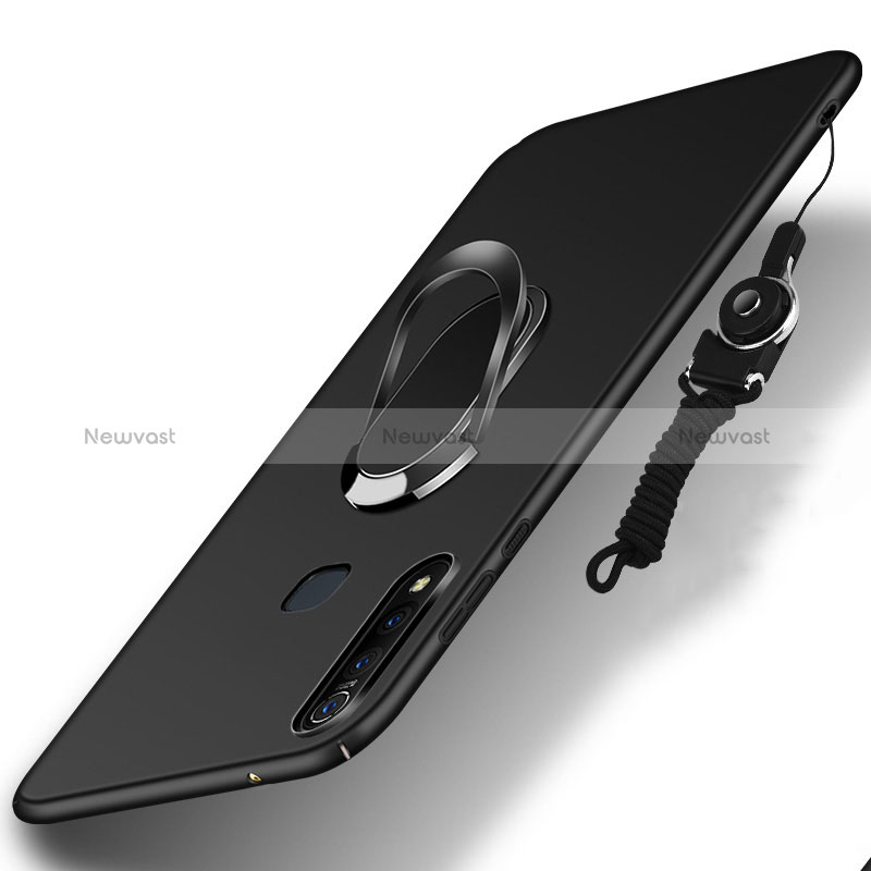 Hard Rigid Plastic Matte Finish Case Cover with Magnetic Finger Ring Stand S01 for Vivo Y19 Black